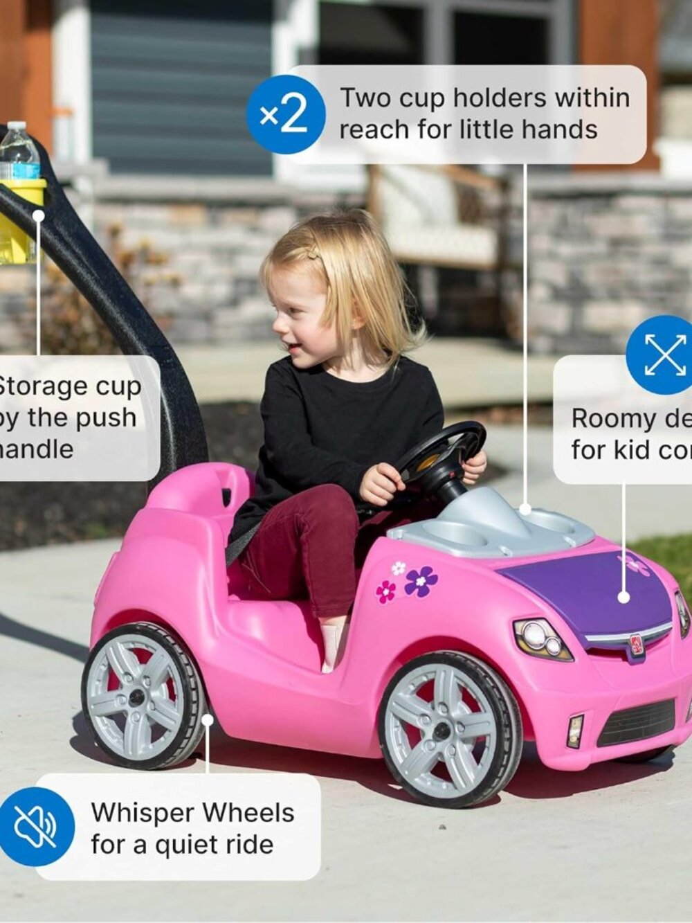 Whisper Ride II Kids Push Cars, Ride On Car, Seat Belt, Horn, Toddlers Ages 1.5 - Picture 4 of 9
